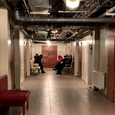 A photograph taken in the waiting room of the Feofaniya Clinical Hospital in Kyiv, Ukraine (March 2022). Photo courtesy of the Journal of Nuclear Medicine.