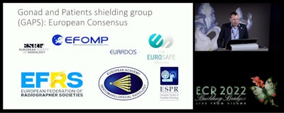 Paddy Gilligan during his presentation at ECR 2022. He is also president of the European Federation of Organisations for Medical Physics (EFOMP).