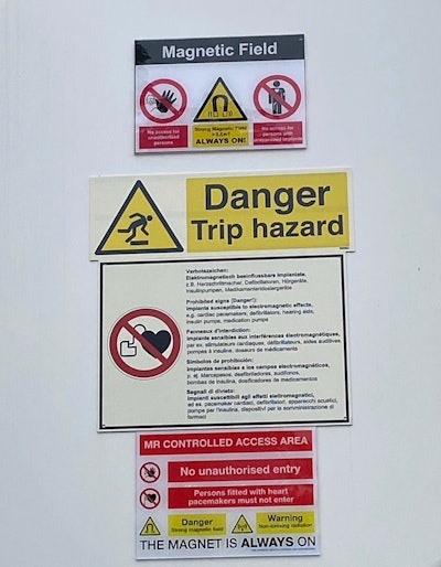 Clear and visible warning signs have an essential role to play in MRI safety.