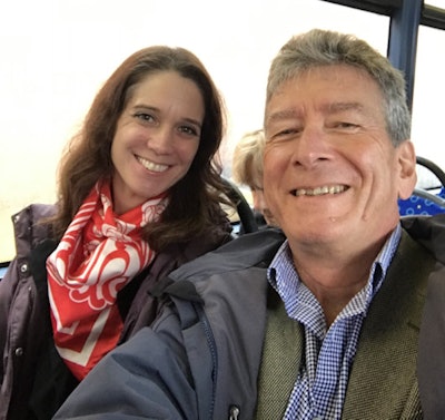 GIRFT team members Dr. Giles Maskell (AuntMinnieEurope.com columnist) and Lucy Beeley (group manager for radiology at Mid Yorkshire Hospitals NHS Trust) take a trip on a London bus during their research.