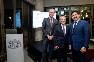 Speakers from the RSNA Dutch event. From the left: Maarten Boef, deputy ambassador of the Netherlands, based in Washington; Dr. Gabriel Krestin; and Hicham Shatou, founder and CEO of LeQuest. Photo courtesy of LeQuest.