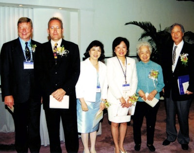 VIP guests at Radiology 2000 Congress Hong Kong: From the left are Prof. Hans Ringertz, Dr. Paul Dubbins, Dr. Lilian Leong, Shelley Lee, Prof. Guozhen Li, and Prof. Hitoshi Katayama. Photo courtesy of Hans Ringertz.