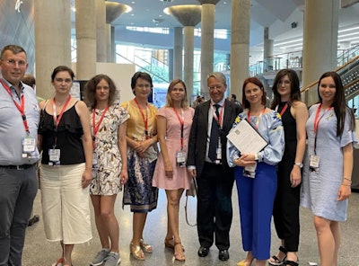 Dr. Nataliia Nehriia (third from the right) and her Ukrainian colleagues meet with ESSR President Prof. Carlo Martinoli (fourth from the right), and Dr. Volker Lapczynski (far left) to mark the launch of the new society.
