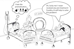 Patient with a history of a mild adverse reaction in the past receives a premedication (left). While the patient with a history of moderate or severe adverse reaction receives no prophylaxis (right). Figure courtesy of Drs. Paolo Lombardo, Knud Nairz, and Ingrid Boehm and Insights into Imaging.