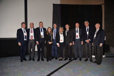 Speakers and moderators from the RSNA session held on 28 November. From left to right: Giampaolo Carrafiello, Carlo Catalano, Antonio Barile, Stefania Montemezzi, Andrea Giovagnoni, Nicoletta Gandolfo, Matthew Mauro, Emanuele Neri, Ettore Squillaci, and Cav. Uff. Mico Delianova Licastro (U.S. representative of the Italian National Olympic Committee, CONI).