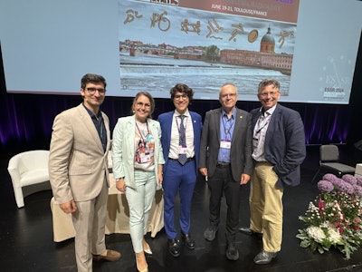 Members of the ESSR panel discussion. From the left: Dr. Vid Matišić, member of ESSR Young Club and radiology resident at St. Catherine Specialty Hospital in Zagreb; Dr. Barbora Horehleďová, chair of ESSR Young Club and radiology and nuclear medicine resident at Zuyderland Medical Center, Heerlen, the Netherlands; Dr. Marco Curti, congress youth director at ESSR 2024; Prof. Juerg Hodler, president of the International Skeletal Society and professor of radiology at Zurich University Hospital; and Prof. Mario Maas, past president of ESSR and professor of radiology at the University of Amsterdam and the Amsterdam University Medical Center. All photos courtesy of ESSR.