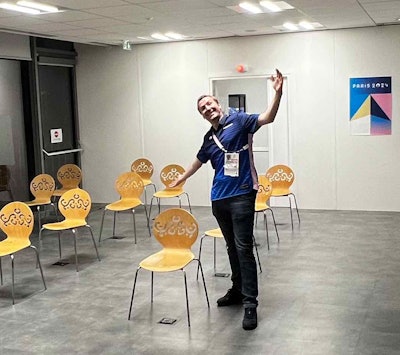 Bring it on! Guillaume Abar, a radiographer at the Institute of Sports Imaging, French National Institute of Sports (INSEP) in Paris, prepares the waiting area for the arrival of elite athletes. All photos courtesy of Dr. Jérôme Renoux.