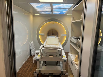 One of the two MRI scanners located in trucks in the Olympic Village. Around 900 MRI exams will be carried out during the Olympics and Paralympics.