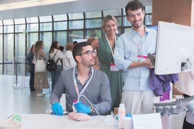 Practice makes perfect: Hands-on training for ultrasound-guided breast biopsies proved very popular at EUSOBI 2024.