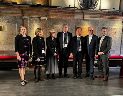 Prof. Andrea Giovagnoni (center) and some of the key participants at the Venice meeting. Photo courtesy of SIRM and Prof. Emanuele Neri.