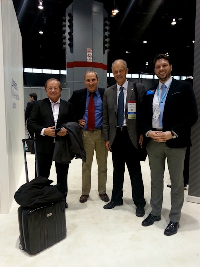Prof. Willi Kalender and close colleagues at RSNA 2014. From the left: Kurt Dollhofer (CEO, Venturetech, died 2015), Franz Viehböck (CTO, Berndorf AG), Willi Kalender, and Wolfram Veitl. Courtesy of Wolfram Veitl.