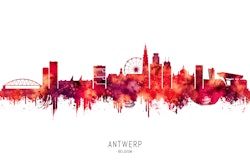 Antwerp Belgium Skyline Red