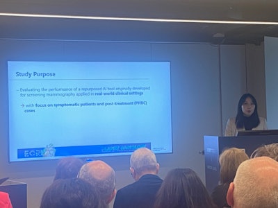 Helen Ngo presents her team's findings at ECR 2025, showing how repurposed AI tools can improve breast malignancy detection across diverse patient populations.