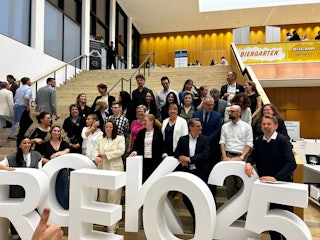 Dr. Stefan Lohwasser (second row, wearing glasses and navy suit), managing director of the German Röntgen Society (Deutsche Roentgengesellschaft, DRG), and his team worked tirelessly to ensure the smooth running of the congress. They urged thousands of attendees to rate the presentations and influence next year’s congress program, via the same app they used for attendance registration. All photos courtesy of Dr. Saif Afat and the DRG.
