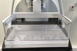 Daily quality control of mammography equipment with a 40 cm plexiglass block covering the entire detector. Photo courtesy of Tanny Visanuyanont et al and presented at EuroSafe 2025.