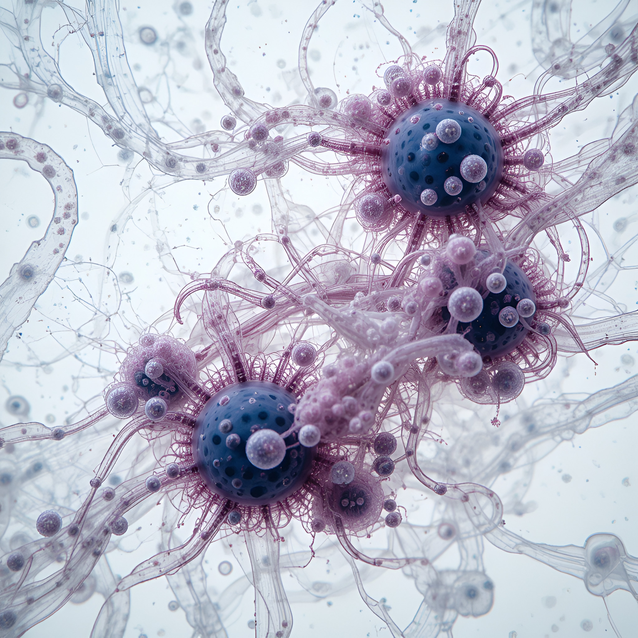 Microscopic photography of Klebsiella pneumoniae bacterial cells isolated on plain white background.