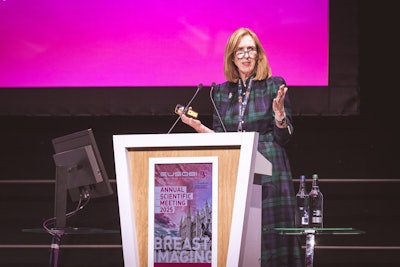 Prof. Fiona Gilbert presenting at the annual scientific meeting of the European Society of Breast Imaging (EUSOBI), held recently in Aberdeen, U.K. Photo by Jason Kimmings.
