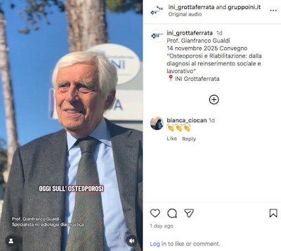 Prof. Gianfranco Gualdi summarized his presentation in an Instagram reel posted on 14 November by INI Grottaferrata, a private facility located 25 km south-west of Rome and accredited by the Italian health service.