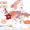 Proportion of respondents reporting at least one open vacancy for any role in their department. Countries receiving fewer than five responses are marked with diagonal stripes and excluded from numerical reporting due to insufficient sample size for reliable estimates.