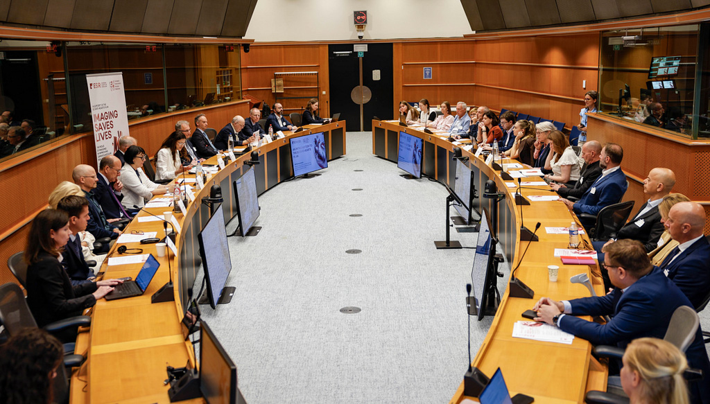 European Parliament, Brussels. Policymakers, clinicians, and patient representatives at the 'Imaging Saves Lives' event, July 2.