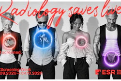 EU Screening Week 2026 campaign poster featuring four people with glowing neon medical imaging effects promoting radiology screening services