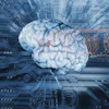 Digital brain overlaid on circuit board representing artificial intelligence and neural networks technology