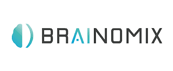 Brainomix logo featuring teal abstract icon with gray text wordmark