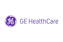 GE HealthCare logo with purple circular badge and white GE monogram