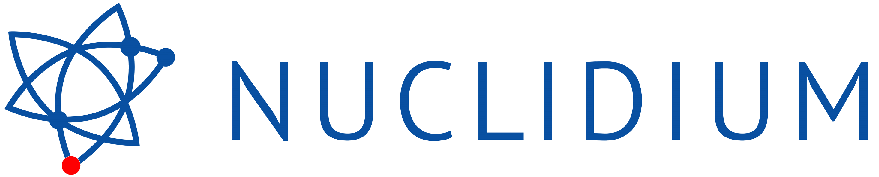 Nuclidium logo featuring blue atomic symbol with red accent and company name in sans-serif type